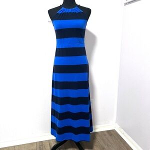 J. Crew Black and Blue Sleeveless /halter Sheath Maxi Dress S